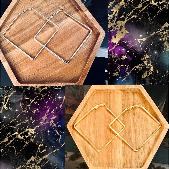 Jewelry - MINIMALIST square “hoop” earrings gold and silver color